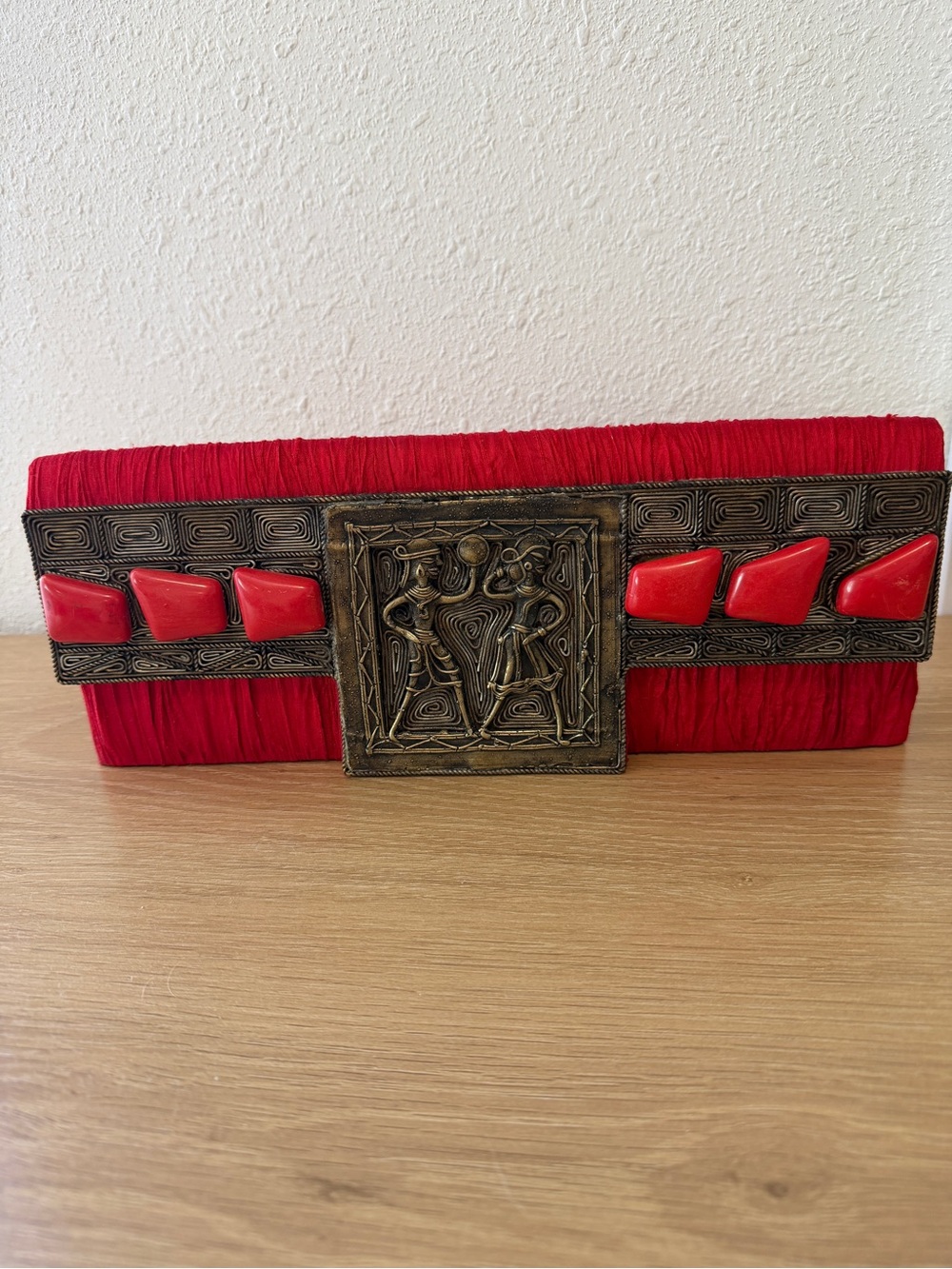 Rare Meera Mahadevia Handcrafted Red Silk Clutch Heirloom Glam Aesthetic Vibe